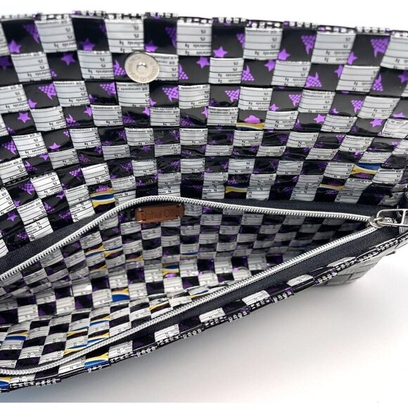 NAHUI OLLIN Womens 12"x5" Black/Purple Wrapper Envelope CLUTCH Handbag Purse EUC - Picture 6 of 7